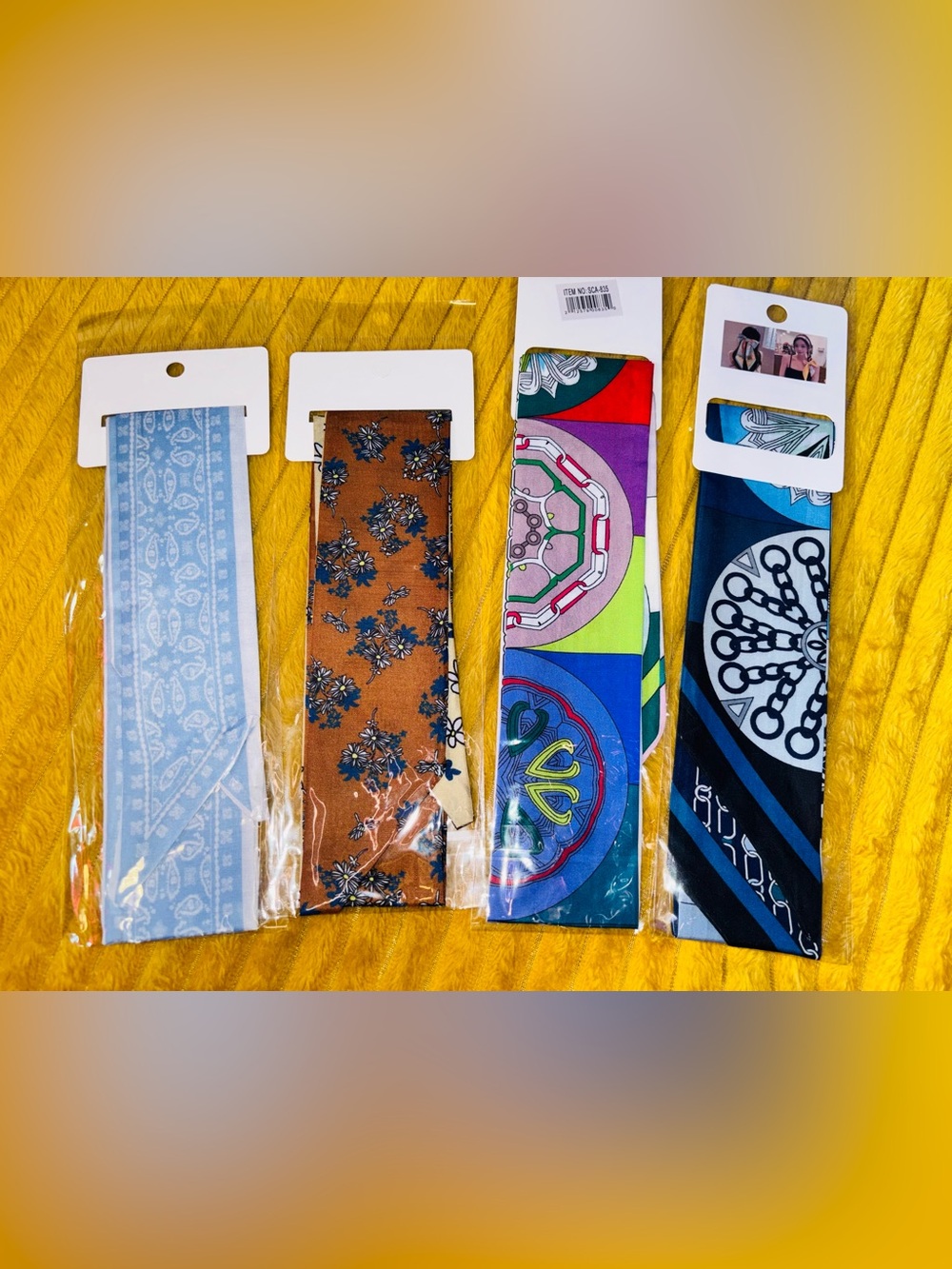 Set of 4 Twilly Skinny Scarves – Mixed Prints – New